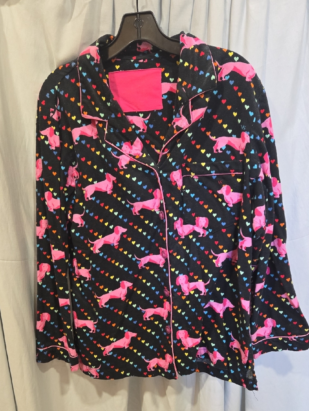 Victoria's Secret Black Pink Dachshund Heart Print Pajama Top